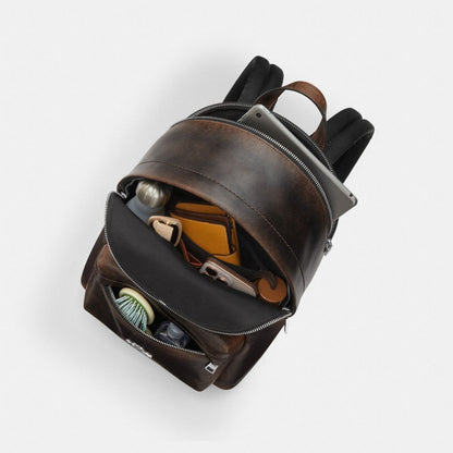 Coach Taylor Small Backpack In Loved Leather Silver/Black Brown
