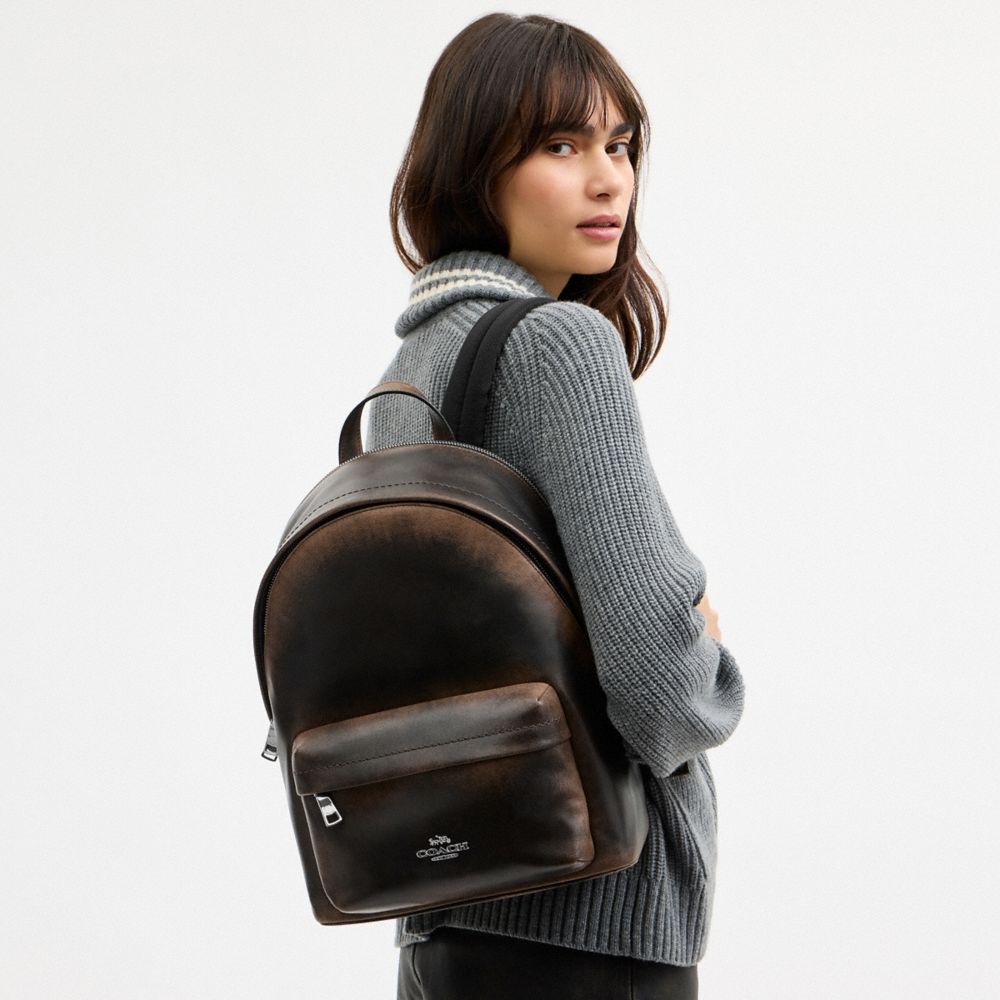 Coach Taylor Small Backpack In Loved Leather Silver/Black Brown