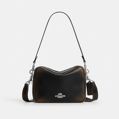 Coach Carey Crossbody Bag In Loved Leather Silver/Black Brown