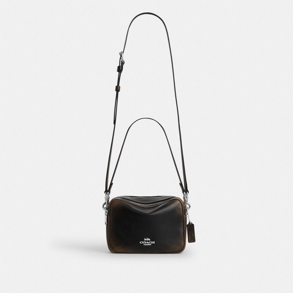 Coach Carey Crossbody Bag In Loved Leather Silver/Black Brown