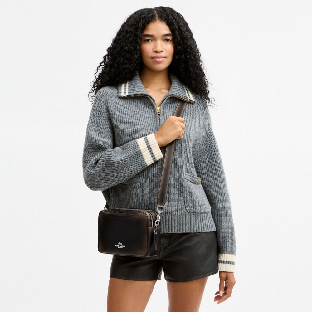 Coach Carey Crossbody Bag In Loved Leather Silver/Black Brown
