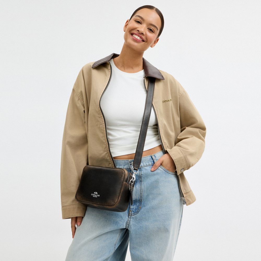 Coach Carey Crossbody Bag In Loved Leather Silver/Black Brown
