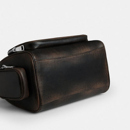 Coach Rowan Satchel Bag With Pockets In Loved Leather Silver/Black Brown
