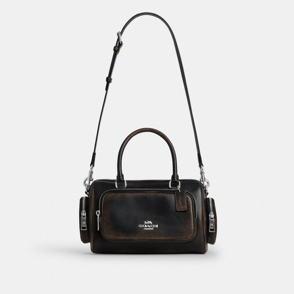 Coach Rowan Satchel Bag With Pockets In Loved Leather Silver/Black Brown