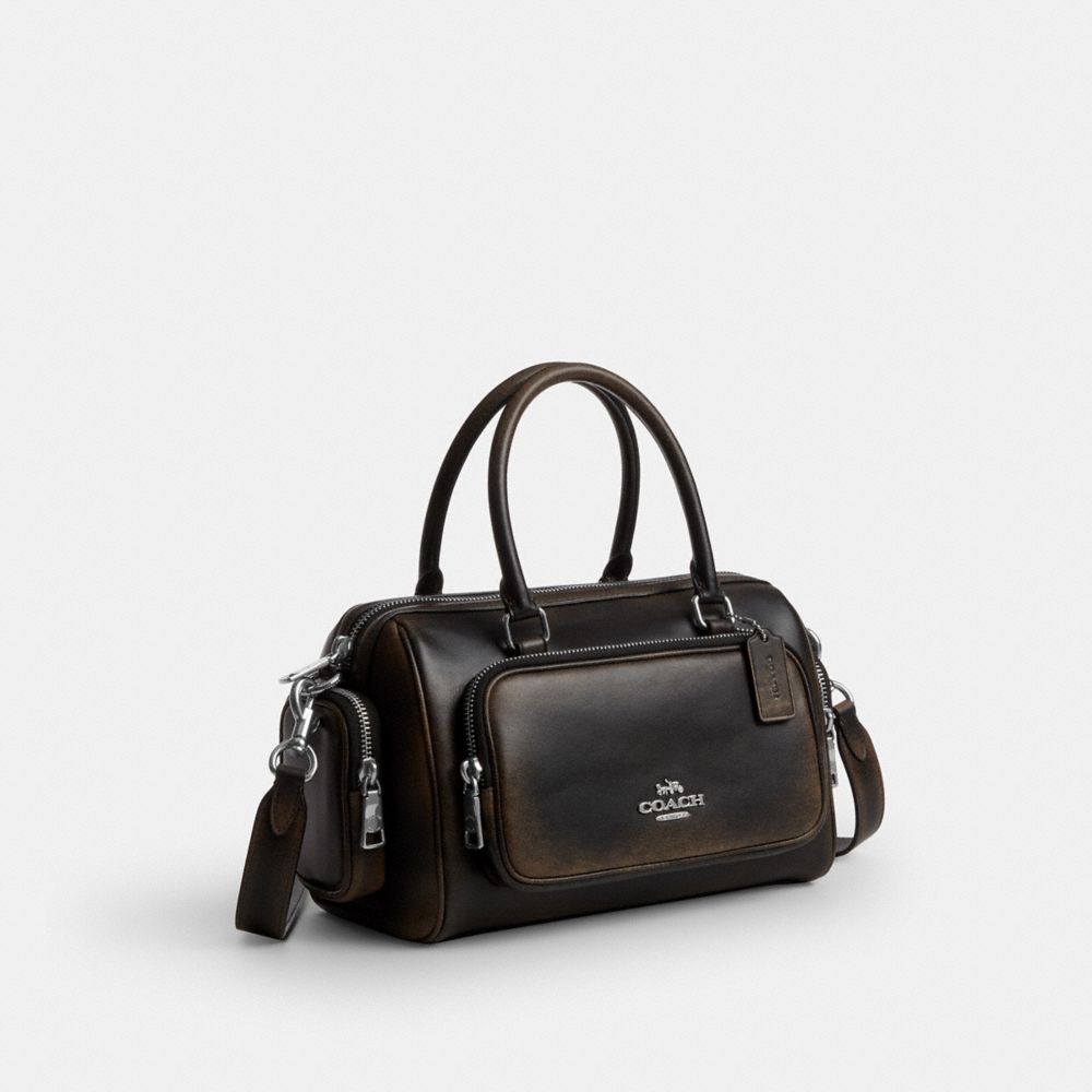 Coach Rowan Satchel Bag With Pockets In Loved Leather Silver/Black Brown