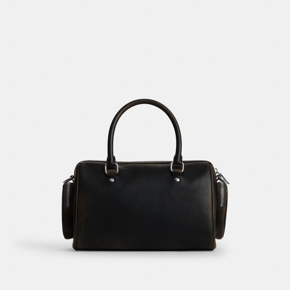 Coach Rowan Satchel Bag With Pockets In Loved Leather Silver/Black Brown