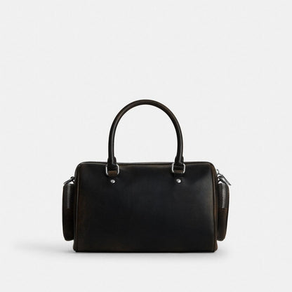 Coach Rowan Satchel Bag With Pockets In Loved Leather Silver/Black Brown