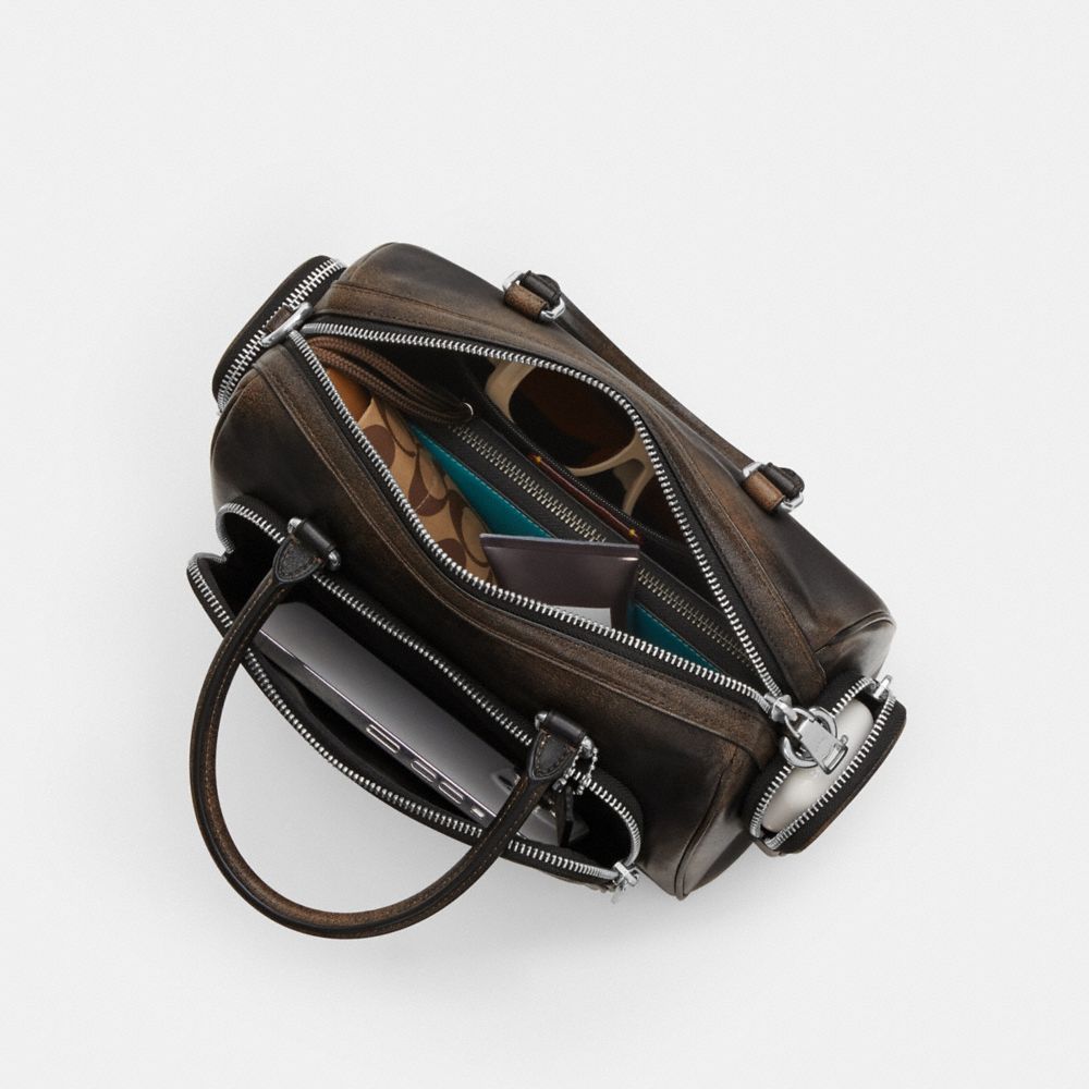 Coach Rowan Satchel Bag With Pockets In Loved Leather Silver/Black Brown
