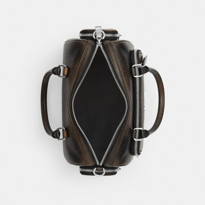 Coach Rowan Satchel Bag With Pockets In Loved Leather Silver/Black Brown