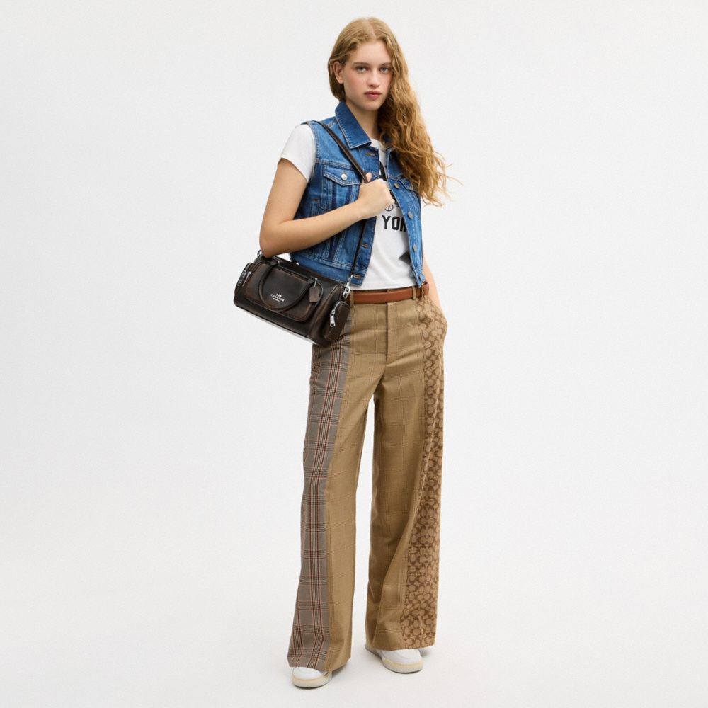 Coach Rowan Satchel Bag With Pockets In Loved Leather Silver/Black Brown