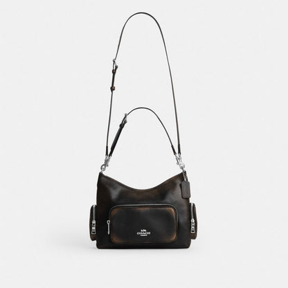 Coach Laurel Shoulder Bag With Pockets In Loved Leather Silver/Black Brown