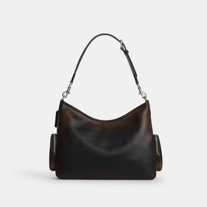 Coach Laurel Shoulder Bag With Pockets In Loved Leather Silver/Black Brown