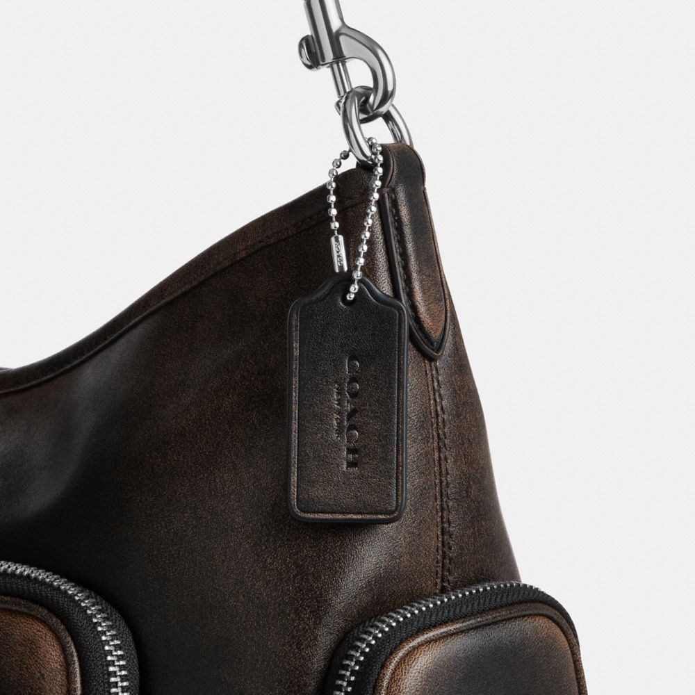 Coach Laurel Shoulder Bag With Pockets In Loved Leather Silver/Black Brown