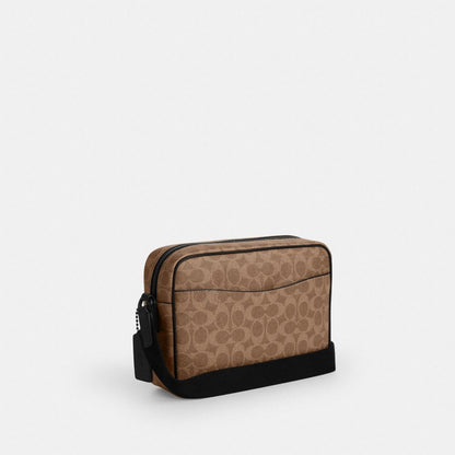 Coach Colton Crossbody Bag 25 In Signature Canvas Matte Black Tan Black