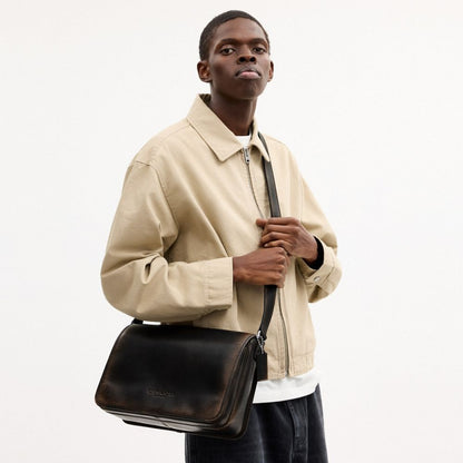 Coach Colby Messenger Bag 32 In Loved Leather Silver/Black Brown