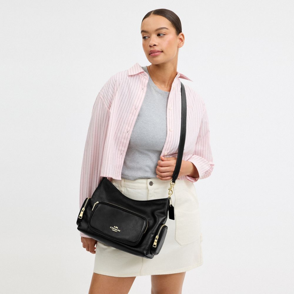 Coach Laurel Shoulder Bag With Pockets Gold/Black