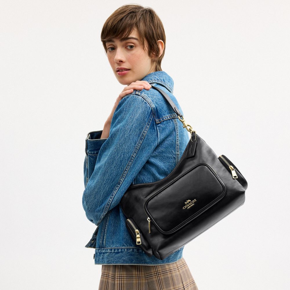 Coach Laurel Shoulder Bag With Pockets Gold/Black