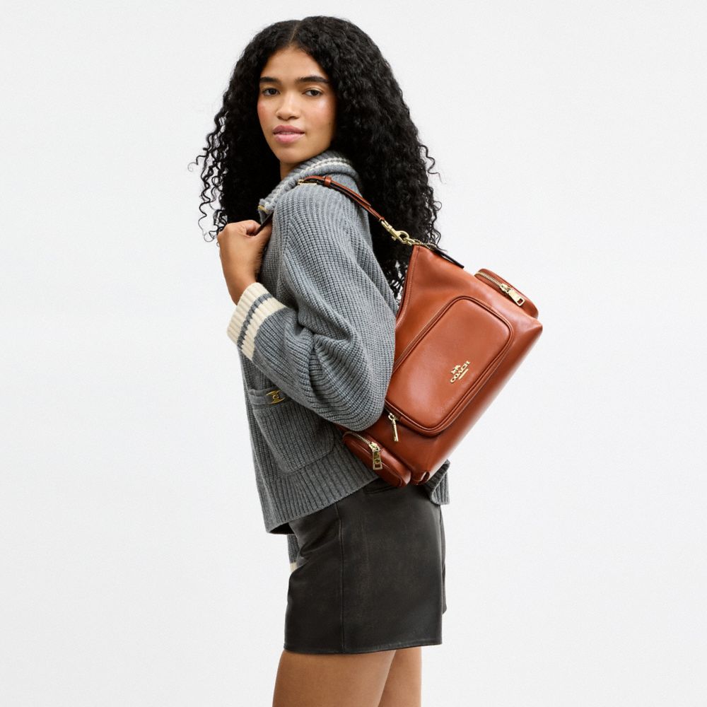 Coach Laurel Shoulder Bag With Pockets Gold/Cinnamon