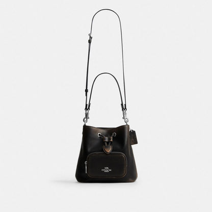 Coach Rowan Bucket Bag With Pocket In Loved Leather Silver/Black Brown