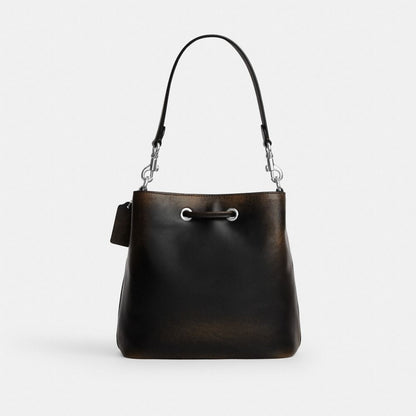 Coach Rowan Bucket Bag With Pocket In Loved Leather Silver/Black Brown
