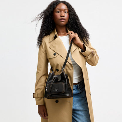 Coach Rowan Bucket Bag With Pocket In Loved Leather Silver/Black Brown