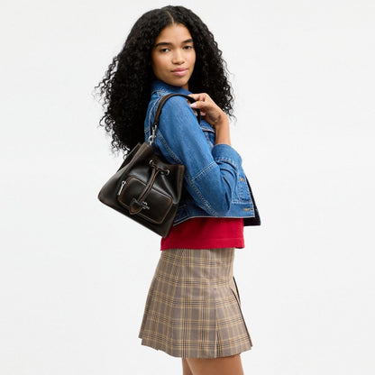 Coach Rowan Bucket Bag With Pocket In Loved Leather Silver/Black Brown