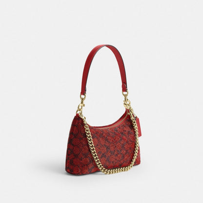 Coach Teri Shoulder Bag In Signature Beaded Satin Gold Crimson