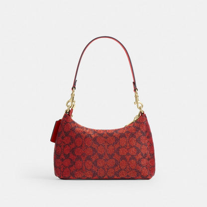 Coach Teri Shoulder Bag In Signature Beaded Satin Gold Crimson