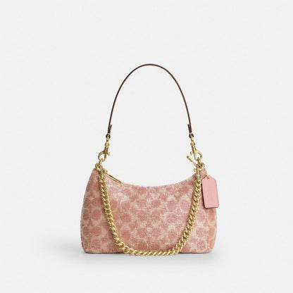 Coach Teri Shoulder Bag In Signature Beaded Satin Gold Pink