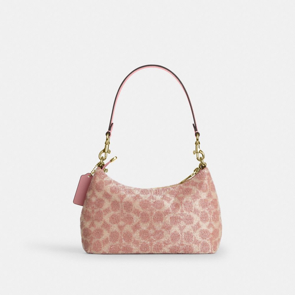 Coach Teri Shoulder Bag In Signature Beaded Satin Gold Pink