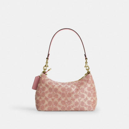 Coach Teri Shoulder Bag In Signature Beaded Satin Gold Pink