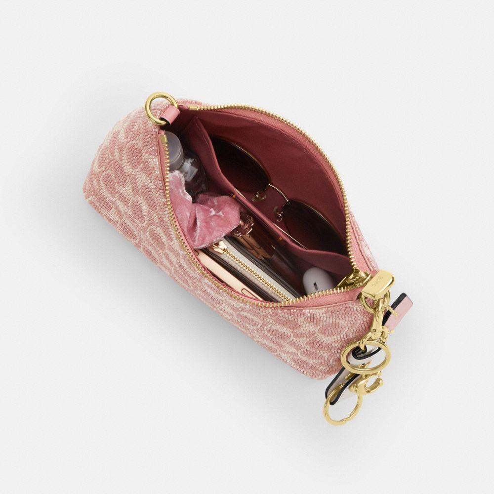 Coach Teri Shoulder Bag In Signature Beaded Satin Gold Pink