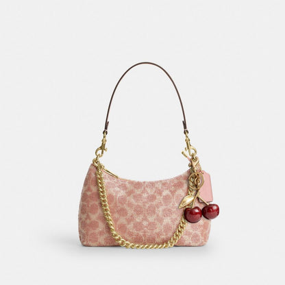 Coach Teri Shoulder Bag In Signature Beaded Satin Gold Pink