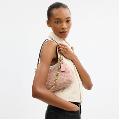 Coach Teri Shoulder Bag In Signature Beaded Satin Gold Pink