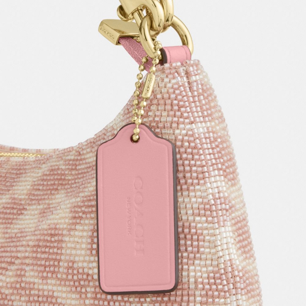 Coach Teri Shoulder Bag In Signature Beaded Satin Gold Pink