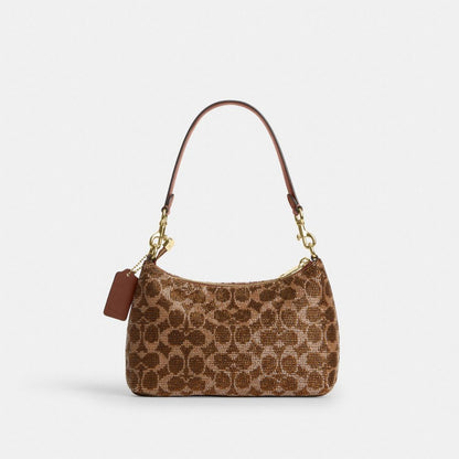 Coach Teri Shoulder Bag In Signature Beaded Satin Gold Tan