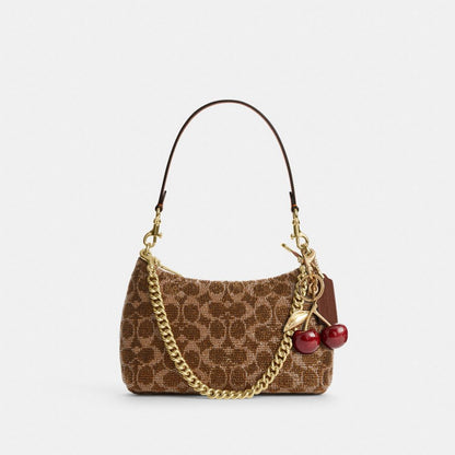 Coach Teri Shoulder Bag In Signature Beaded Satin Gold Tan
