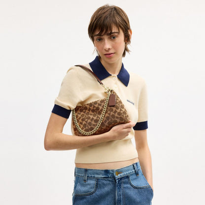 Coach Teri Shoulder Bag In Signature Beaded Satin Gold Tan