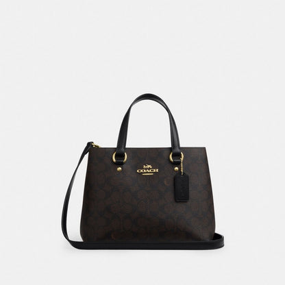 Coach Station Carryall Bag In Signature Canvas Gold Walnut Black