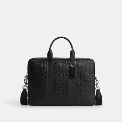 Coach Austin Brief In Signature Leather Silver Black