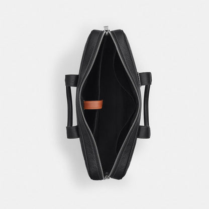 Coach Austin Brief In Signature Leather Silver Black