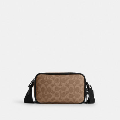 Coach Colton Crossbody Bag 19 In Signature Canvas Matte Black Tan Black