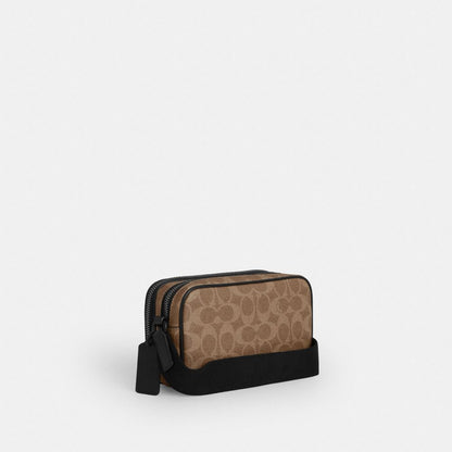 Coach Colton Crossbody Bag 19 In Signature Canvas Matte Black Tan Black