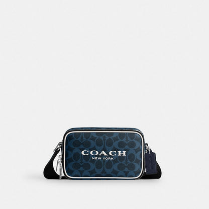 Coach Colton Crossbody Bag 19 In Signature Canvas With Coach Graphic Silver Ink Blue