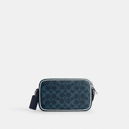Coach Colton Crossbody Bag 19 In Signature Canvas With Coach Graphic Silver Ink Blue