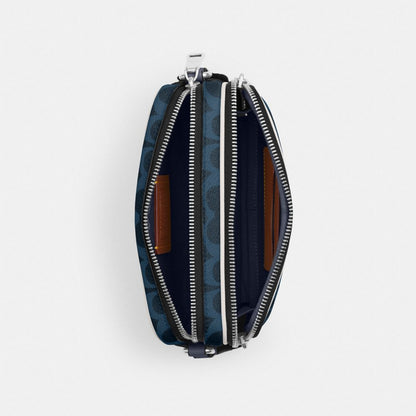 Coach Colton Crossbody Bag 19 In Signature Canvas With Coach Graphic Silver Ink Blue