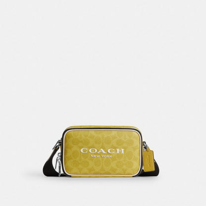 Coach Colton Crossbody Bag 19 In Signature Canvas With Coach Graphic Silver Light Citron