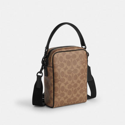 Coach Tristan Crossbody Bag 14 In Signature Canvas Matte Black Tan Black