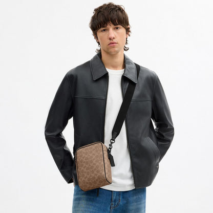 Coach Tristan Crossbody Bag 14 In Signature Canvas Matte Black Tan Black