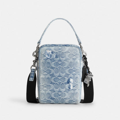 Coach Tristan Crossbody Bag 14 In Loved Signature Denim With Charms Silver Light Indigo